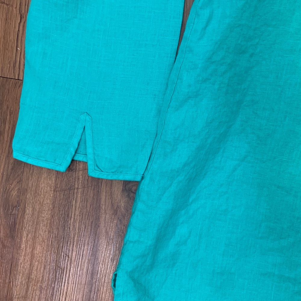 Turquoise Linen Popover Tunic - Picture 4 of 7
